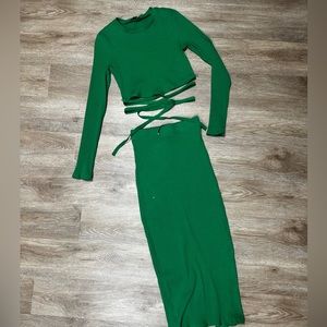 ZARA green sweater skirt and crop top set